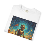 Robot Biker in Sunflowers T-Shirt — Whimsical Vintage-Style Art Tee
